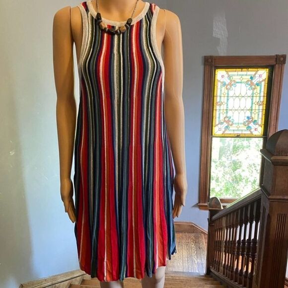 Boho Free People Striped Stretch Sheath Dress Tank 70s Retro - Sz Small - Picture 2 of 8